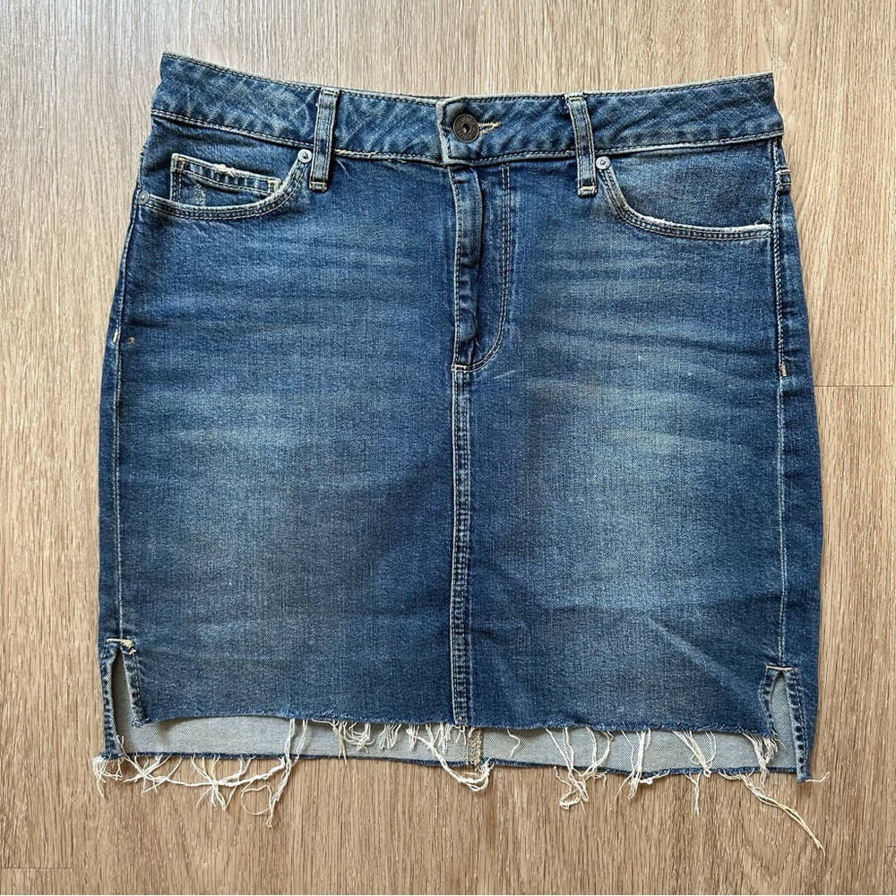 PAIGE Raw Hem Denim Miniskirt